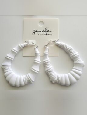 White Bamboo Style Hoop Earrings